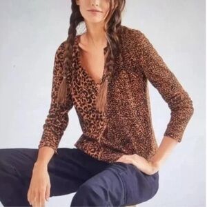 Pilcro Anthropology Leopard Print V-Neck Top